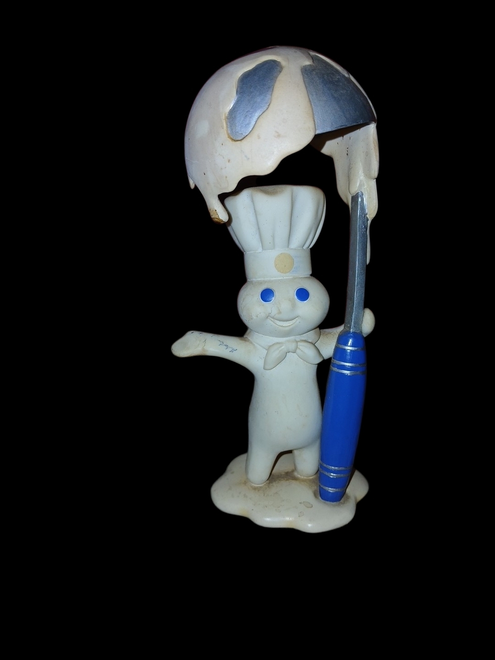 Vintage Pillsbury Doughboy Ceramic Figurine with Blue Accent